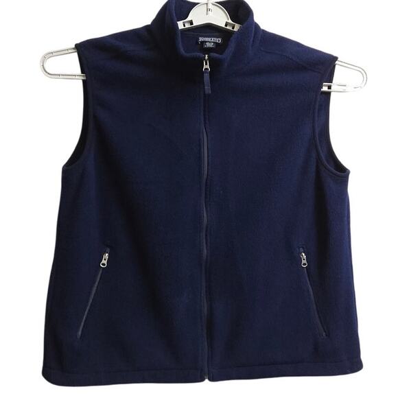 Lands' End Navy Fleece Vest Men's XLRegular Full Zip Pockets - Picture 2 of 7